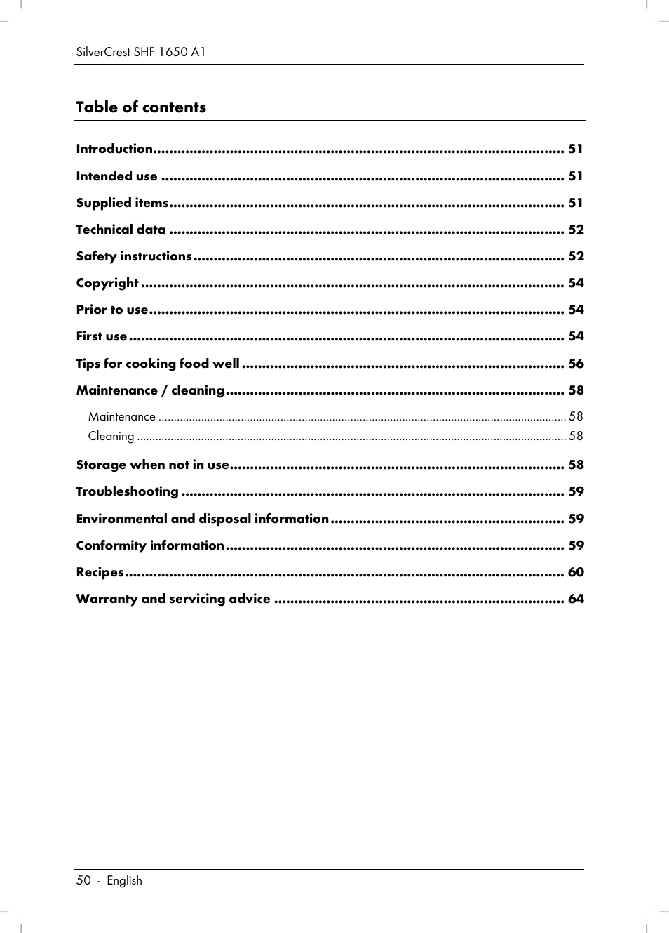 Silvercrest SHF 1650 A1 User Manual | Page 52 / 84