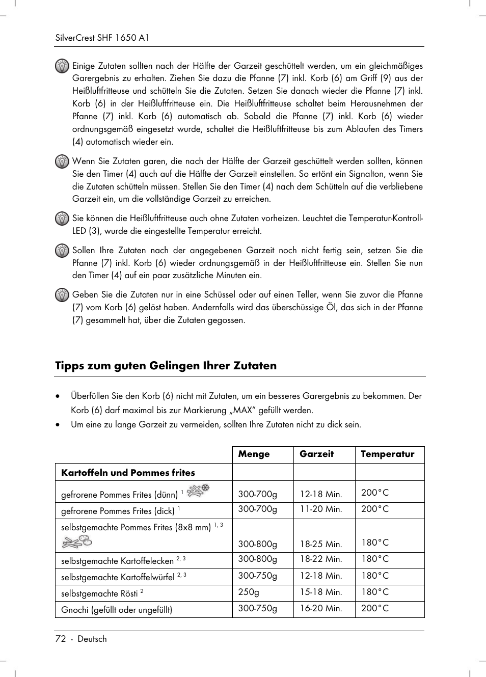 Tipps zum guten gelingen ihrer zutaten | Silvercrest SHF 1650 A1 User Manual | Page 74 / 84