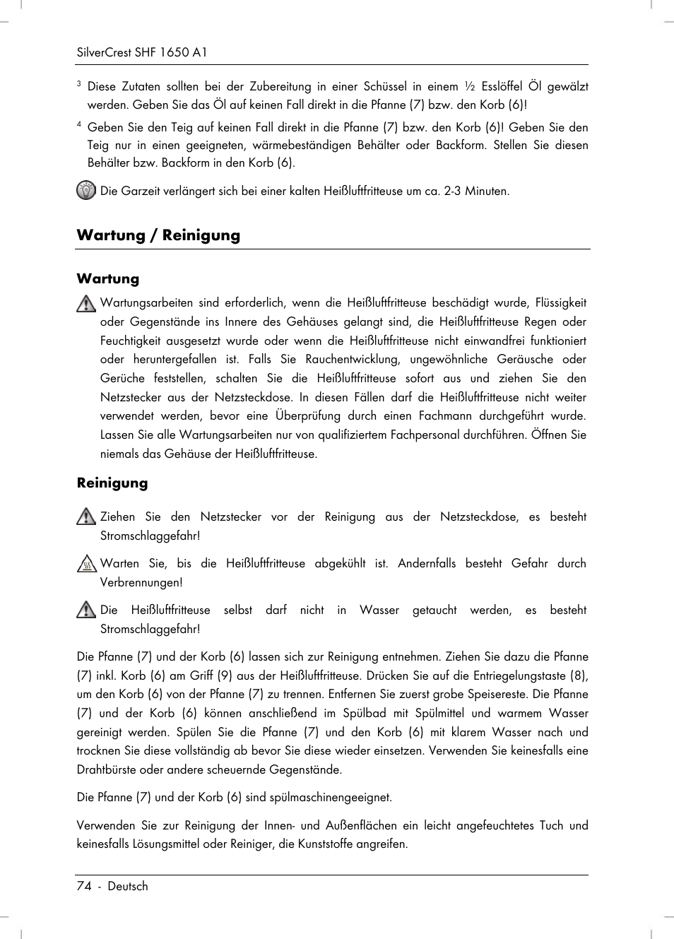 Wartung / reinigung | Silvercrest SHF 1650 A1 User Manual | Page 76 / 84