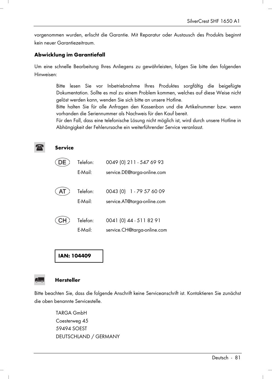 Silvercrest SHF 1650 A1 User Manual | Page 83 / 84