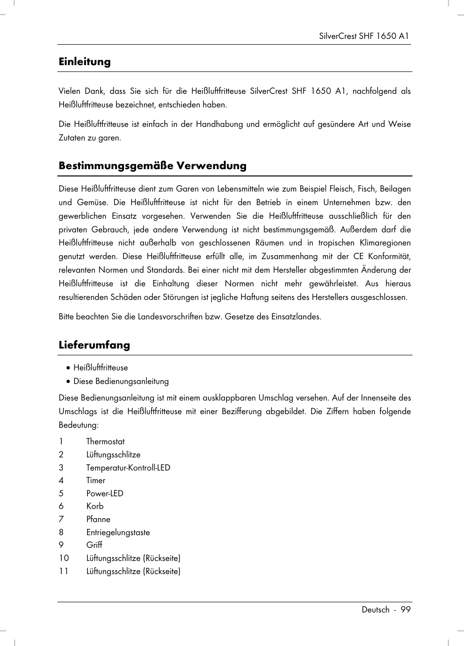 Einleitung, Bestimmungsgemäße verwendung, Lieferumfang | Silvercrest SHF 1650 A1 User Manual | Page 101 / 116