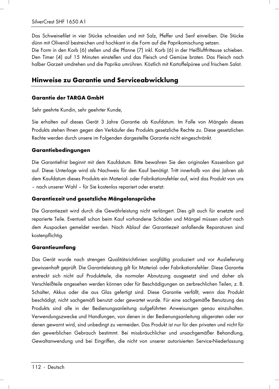 Hinweise zu garantie und serviceabwicklung | Silvercrest SHF 1650 A1 User Manual | Page 114 / 116