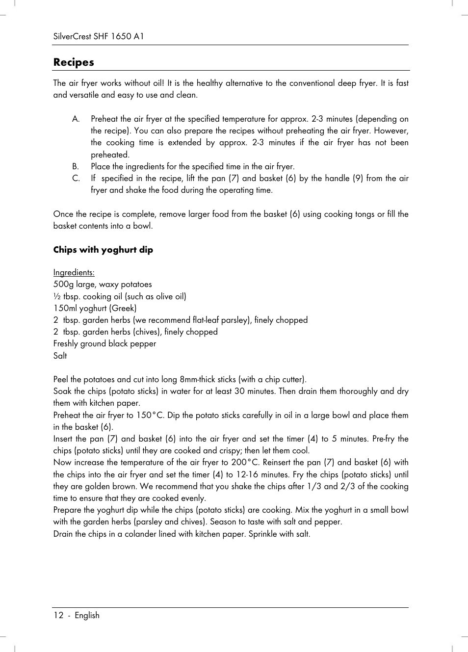 Recipes | Silvercrest SHF 1650 A1 User Manual | Page 14 / 116