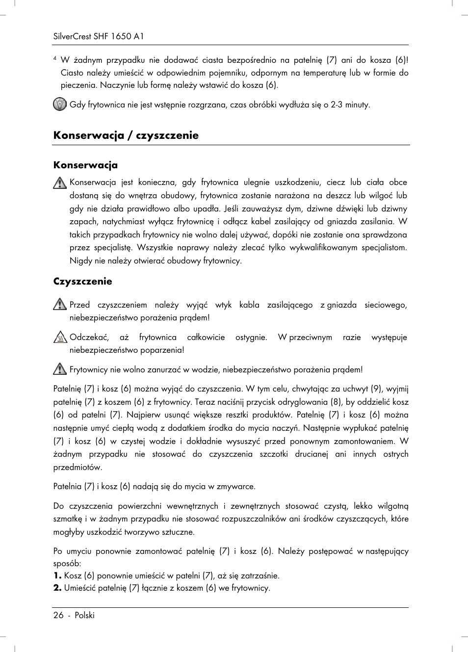 Konserwacja / czyszczenie | Silvercrest SHF 1650 A1 User Manual | Page 28 / 116