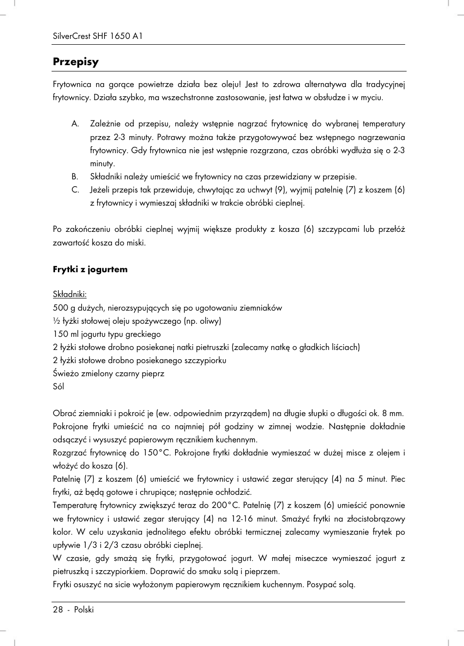 Przepisy | Silvercrest SHF 1650 A1 User Manual | Page 30 / 116