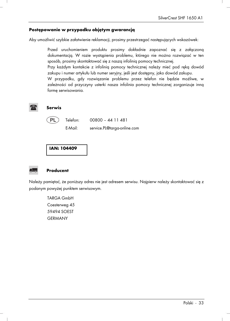 Silvercrest SHF 1650 A1 User Manual | Page 35 / 116