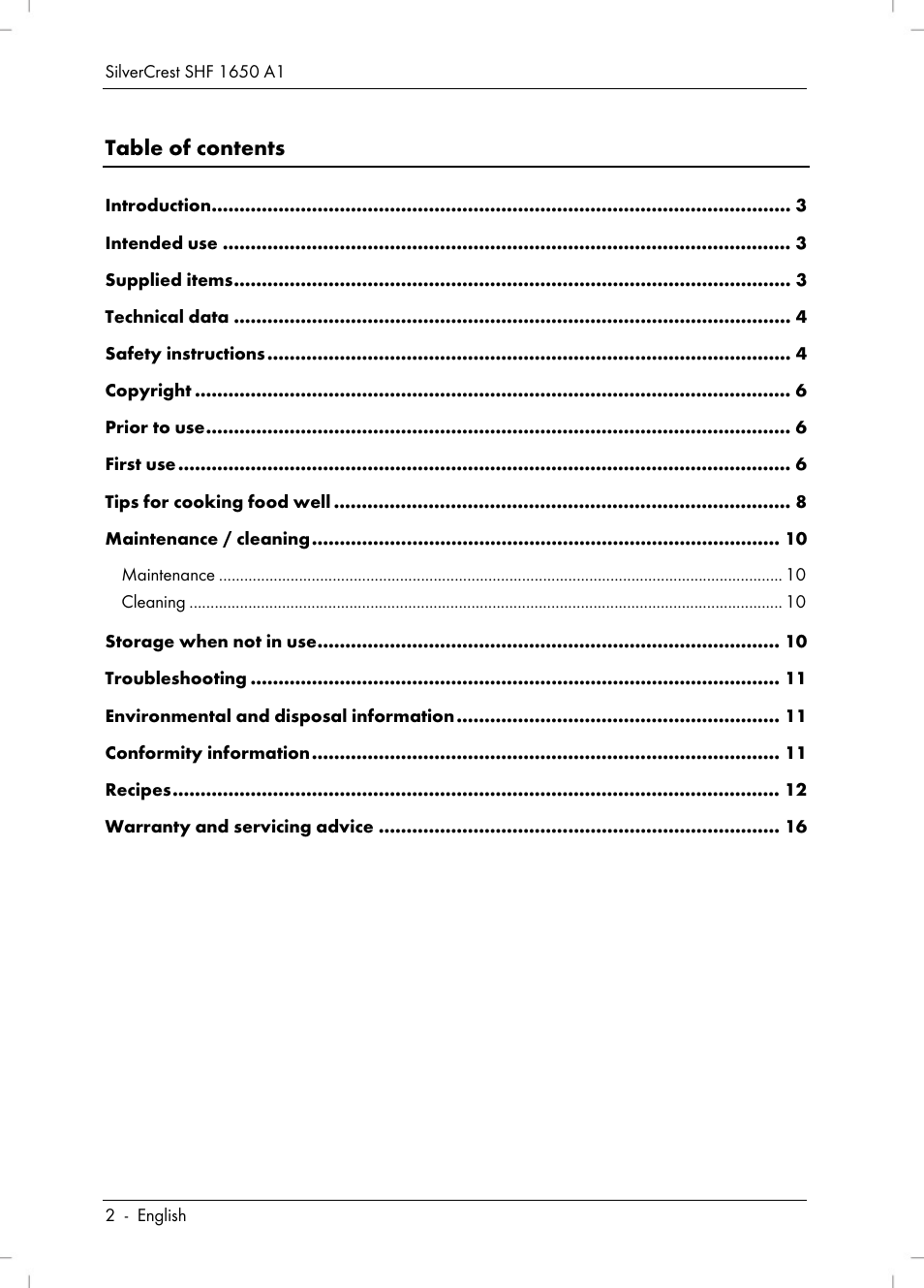 Silvercrest SHF 1650 A1 User Manual | Page 4 / 116