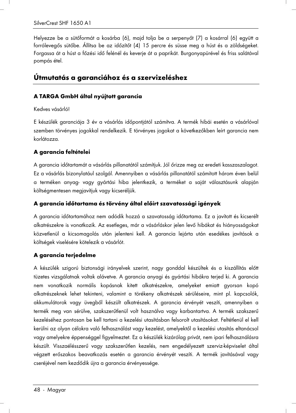 Útmutatás a garanciához és a szervizeléshez | Silvercrest SHF 1650 A1 User Manual | Page 50 / 116