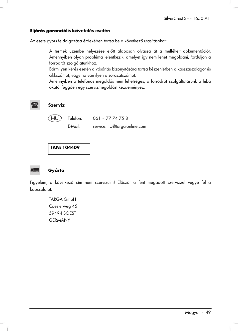 Silvercrest SHF 1650 A1 User Manual | Page 51 / 116