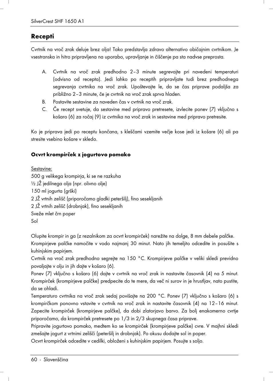 Recepti | Silvercrest SHF 1650 A1 User Manual | Page 62 / 116