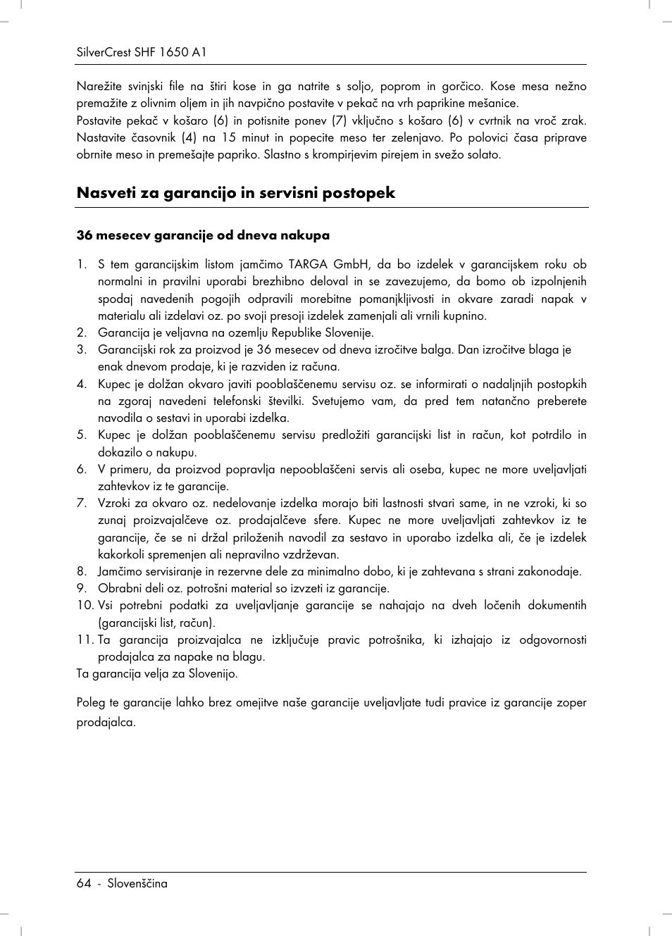 Nasveti za garancijo in servisni postopek | Silvercrest SHF 1650 A1 User Manual | Page 66 / 116