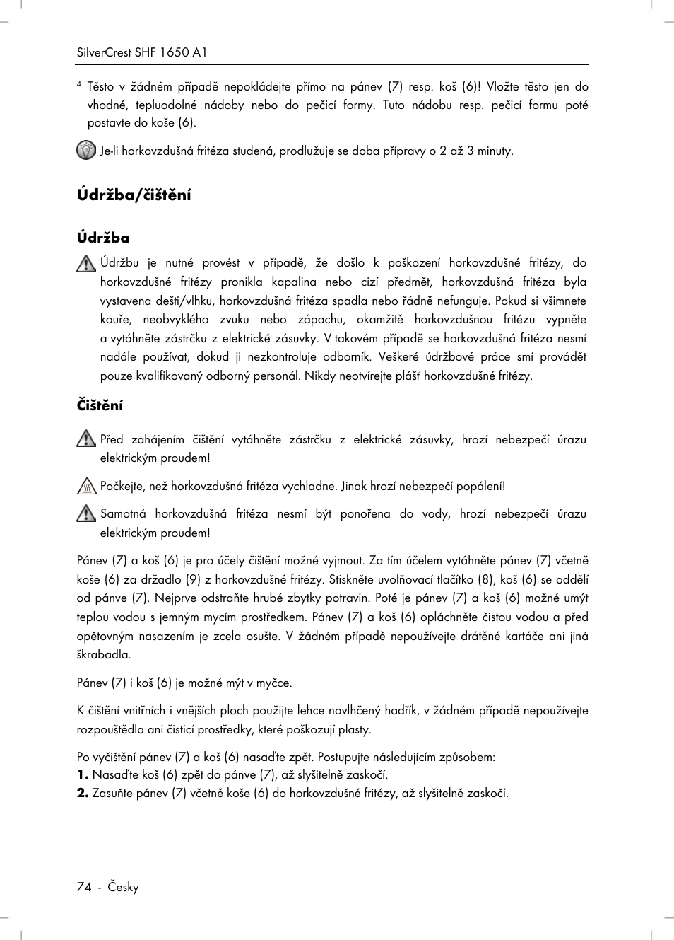 Údržba/čištění | Silvercrest SHF 1650 A1 User Manual | Page 76 / 116