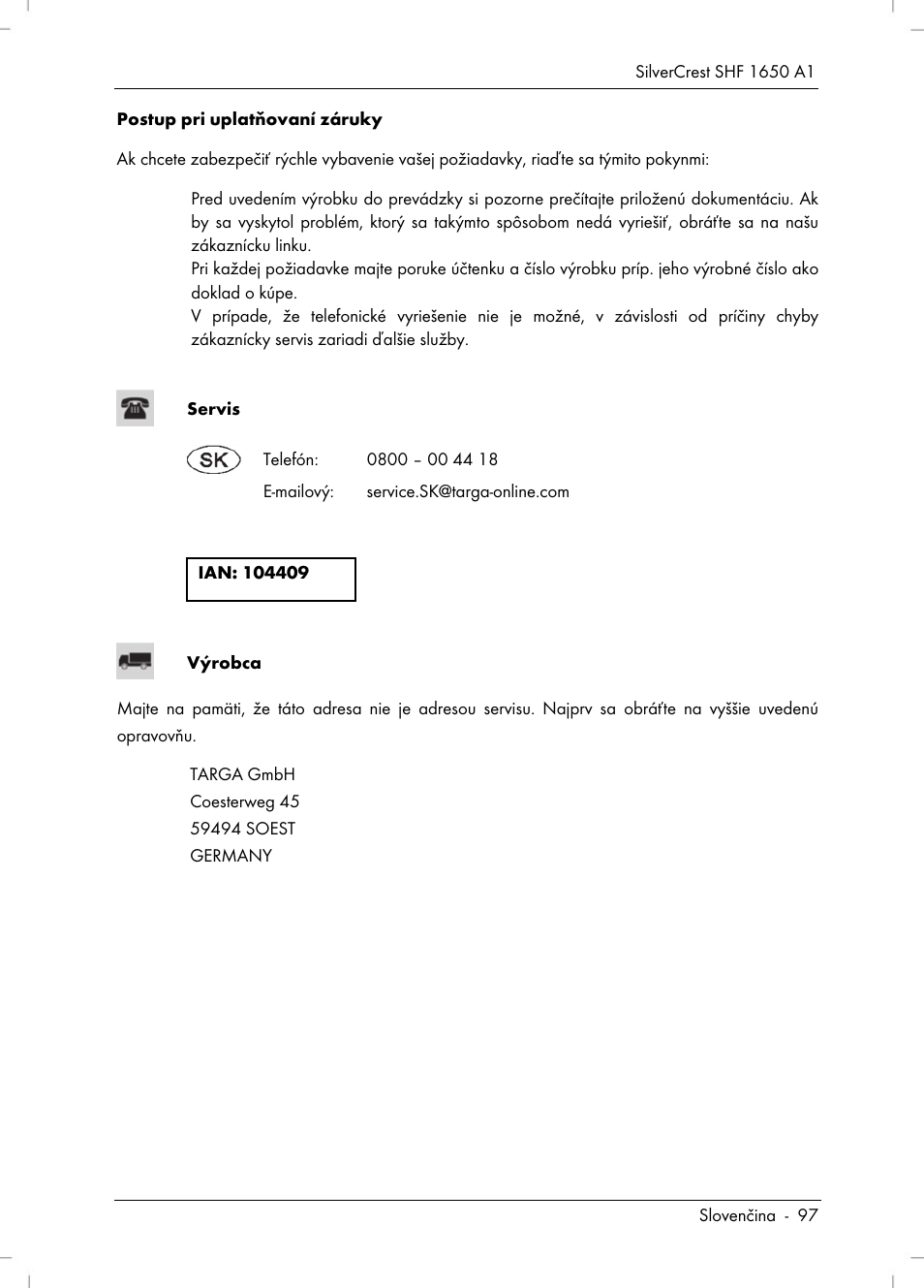 Silvercrest SHF 1650 A1 User Manual | Page 99 / 116