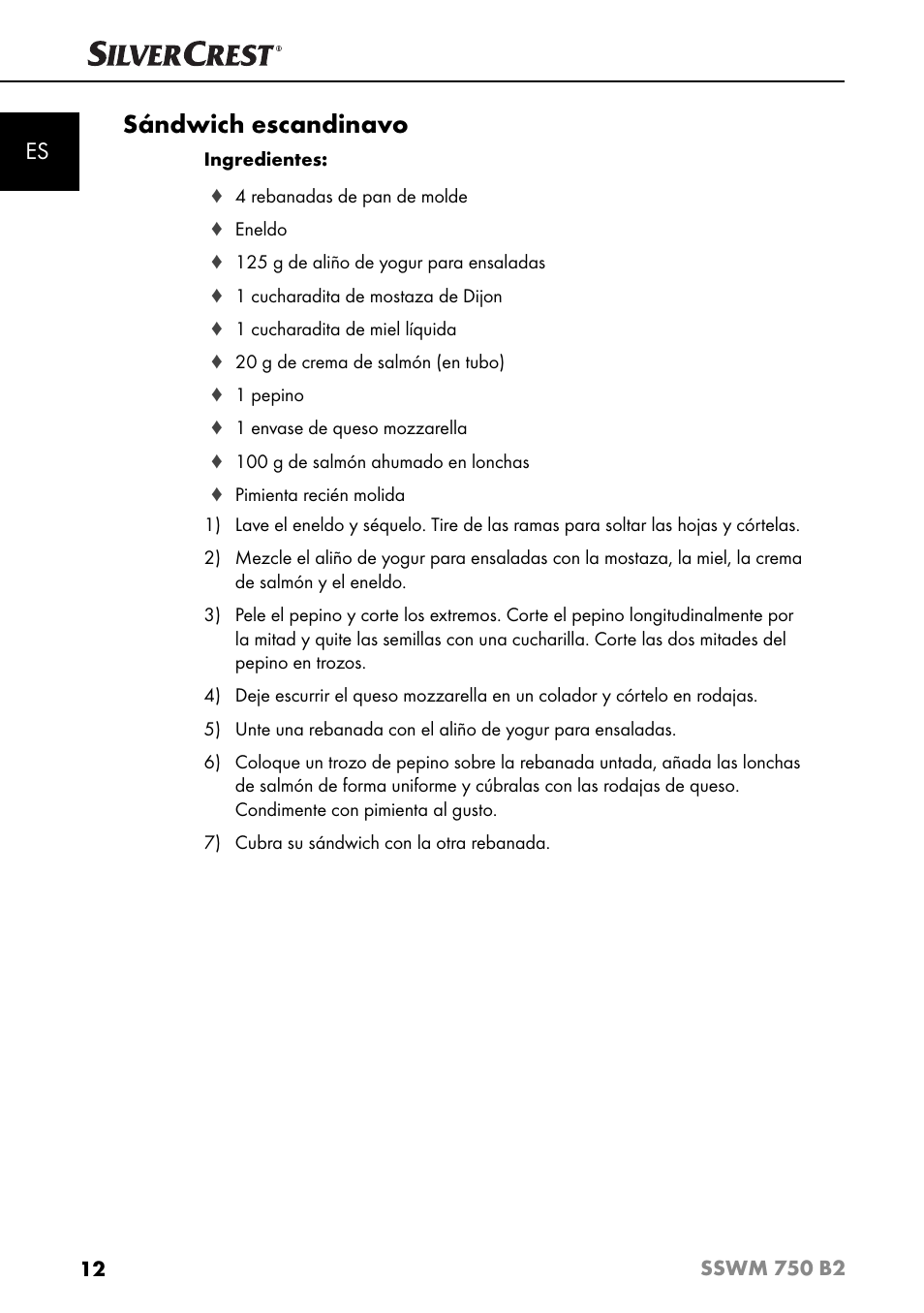 Sándwich escandinavo | Silvercrest SSWM 750 B2 User Manual | Page 15 / 74