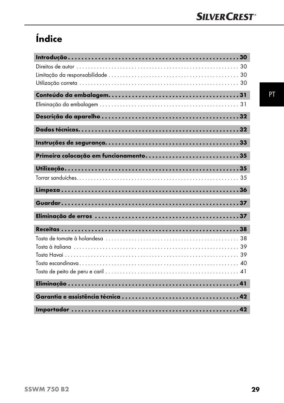 Índice | Silvercrest SSWM 750 B2 User Manual | Page 32 / 74