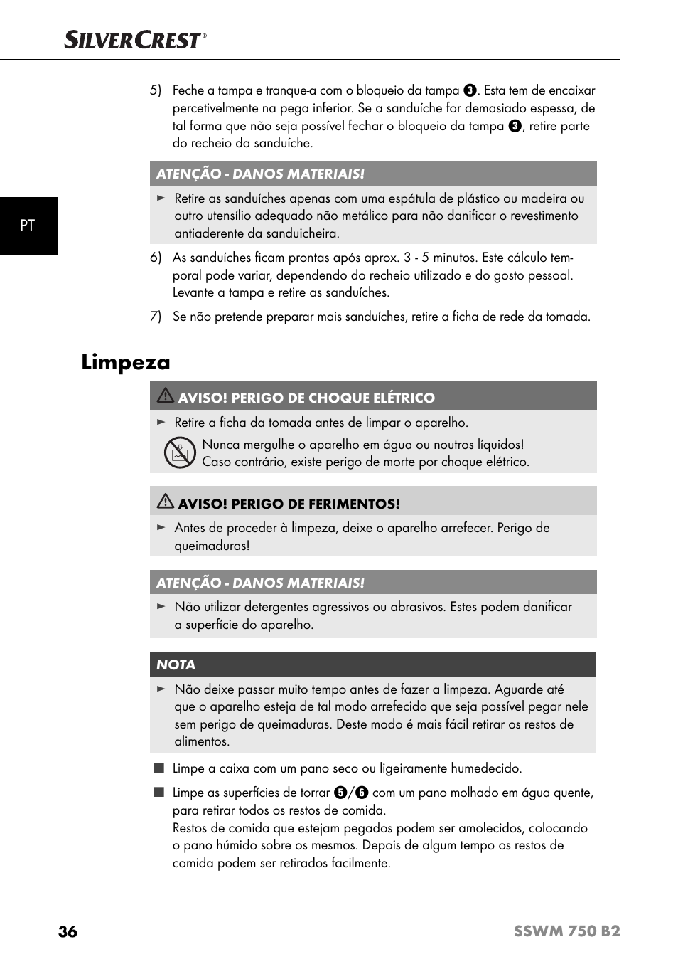 Limpeza | Silvercrest SSWM 750 B2 User Manual | Page 39 / 74