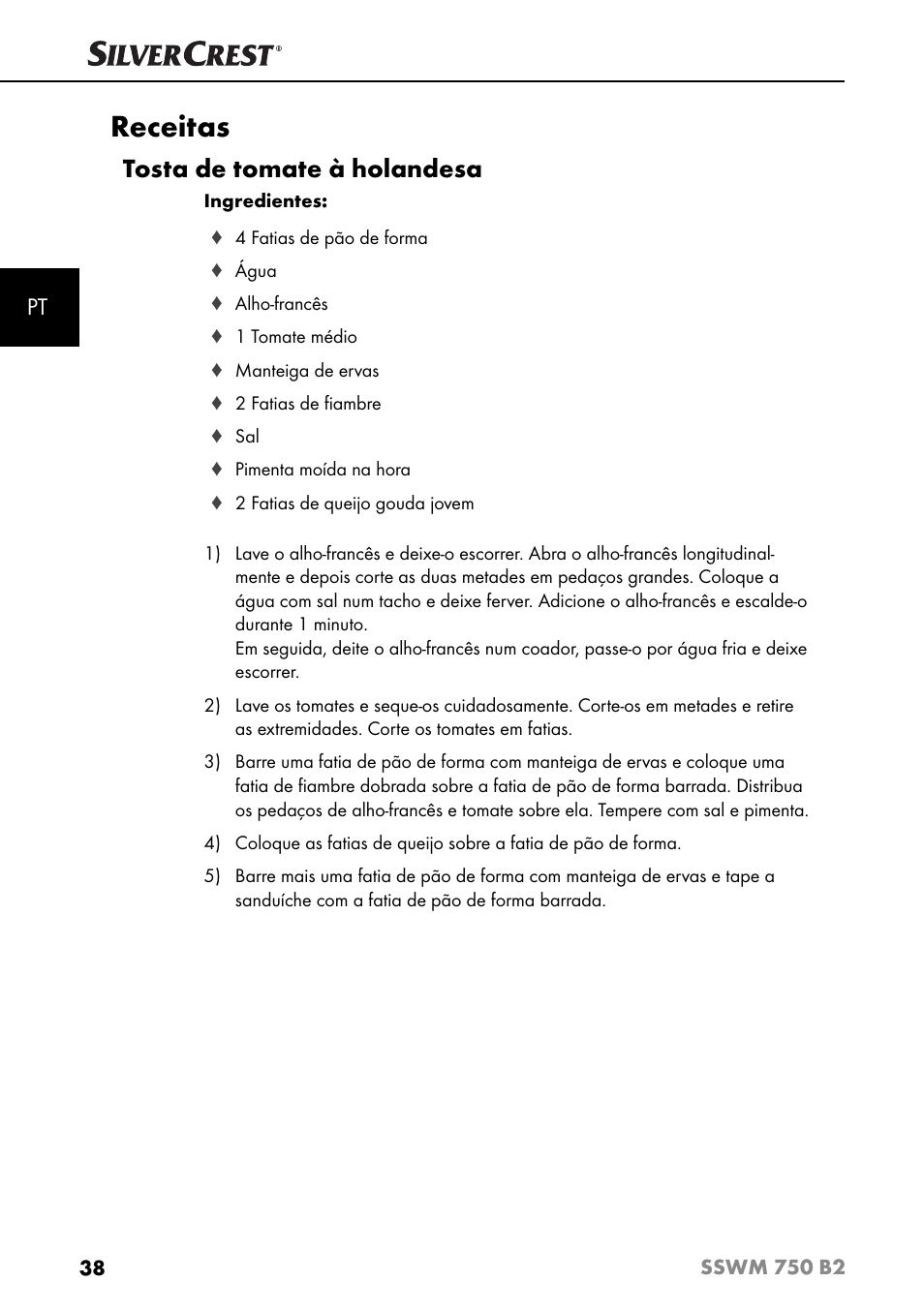 Receitas, Tosta de tomate à holandesa | Silvercrest SSWM 750 B2 User Manual | Page 41 / 74