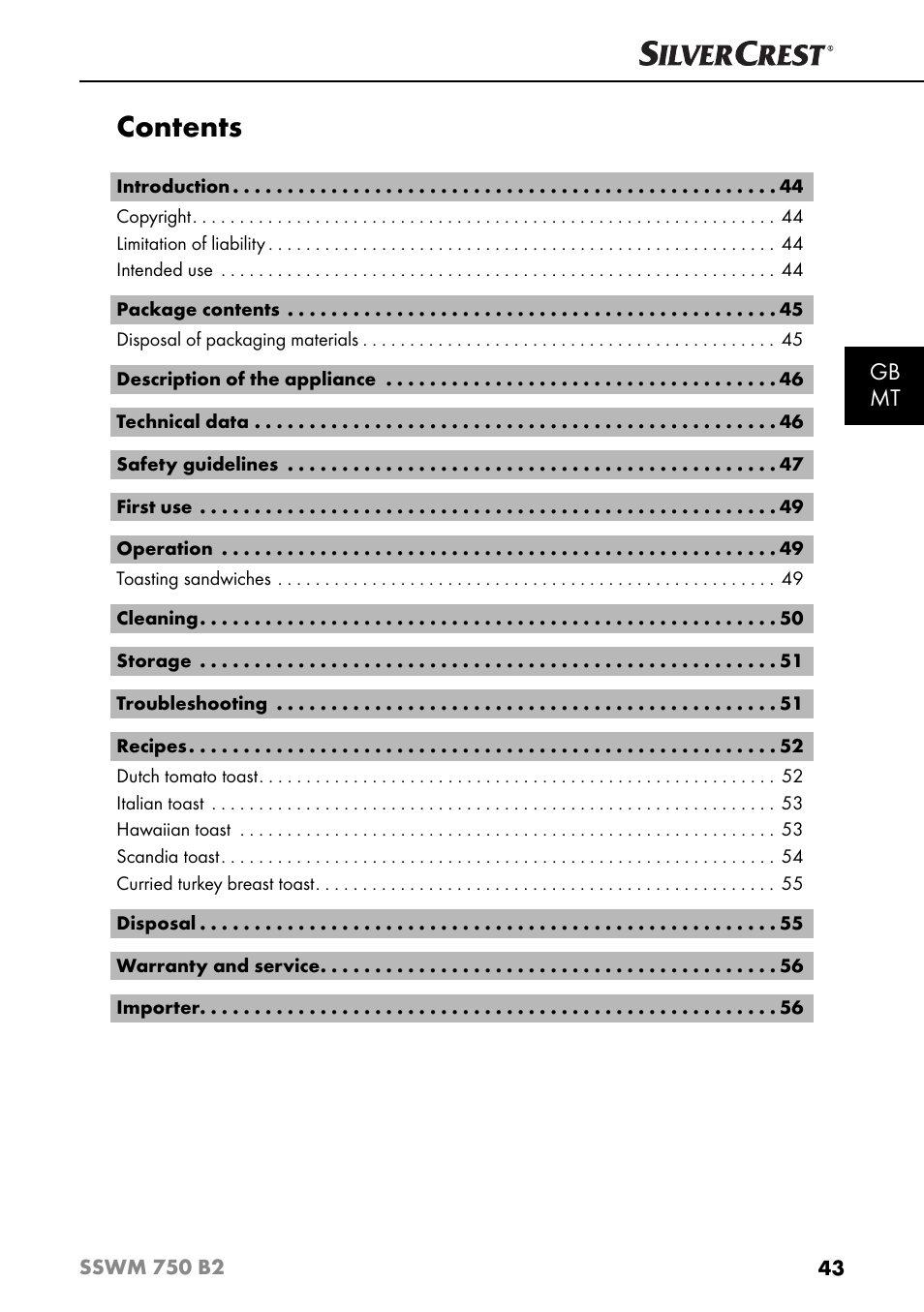 Silvercrest SSWM 750 B2 User Manual | Page 46 / 74