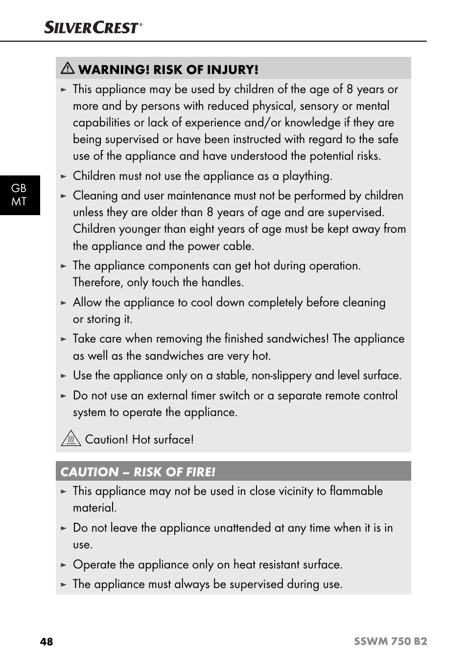 Warning! risk of injury, Children must not use the appliance as a plaything, The appliance must always be supervised during use | Silvercrest SSWM 750 B2 User Manual | Page 51 / 74