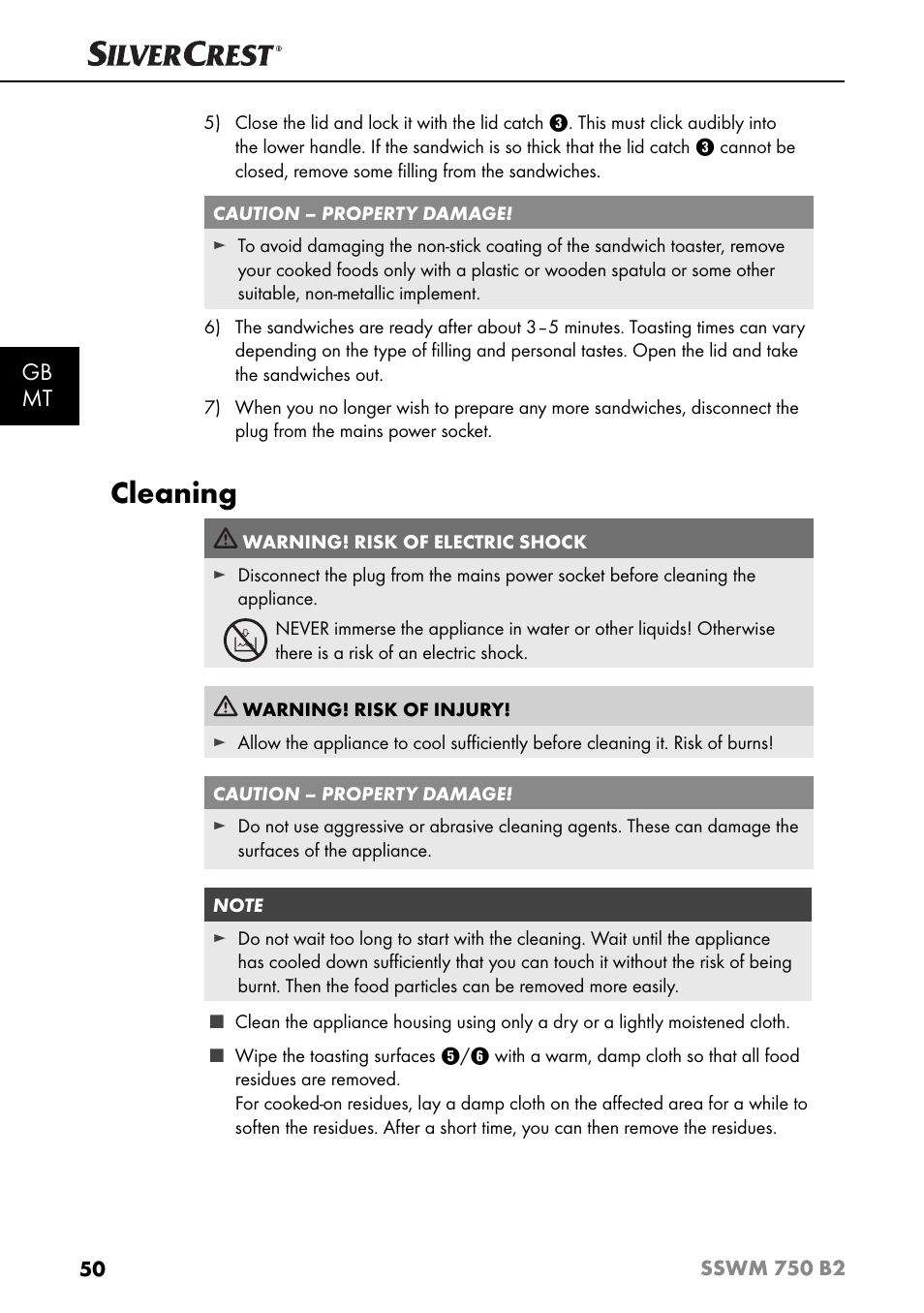 Cleaning, Gb mt | Silvercrest SSWM 750 B2 User Manual | Page 53 / 74