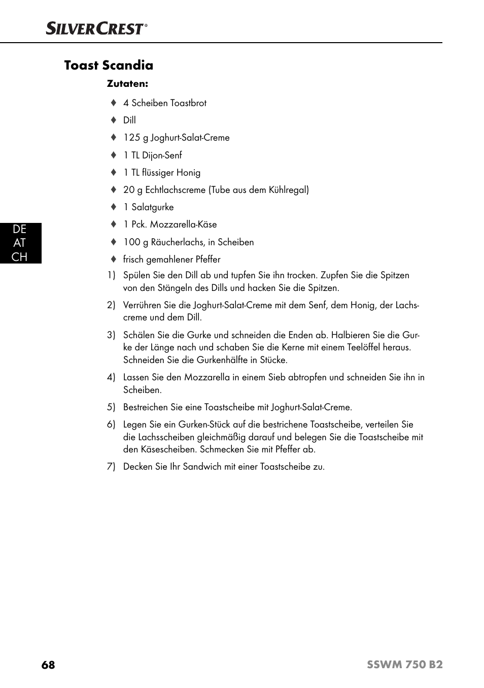 Toast scandia, De at ch | Silvercrest SSWM 750 B2 User Manual | Page 71 / 74