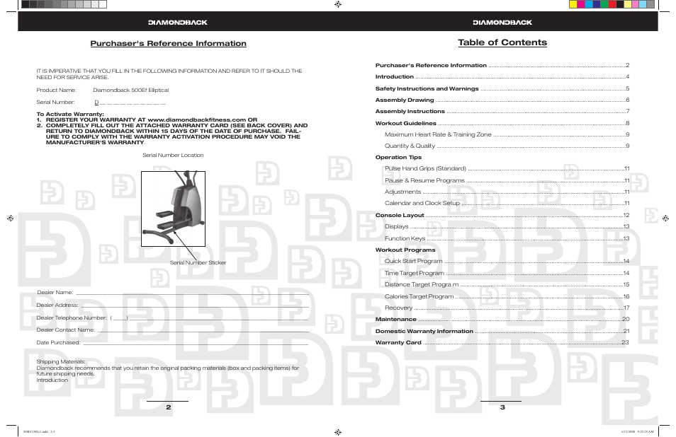 Diamondback 500Ef User Manual | 11 pages