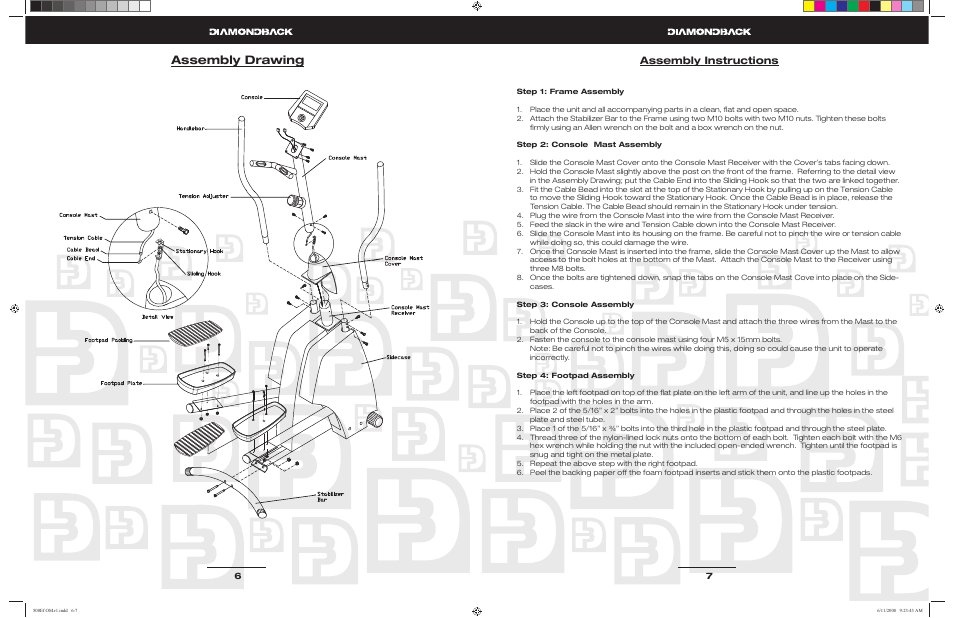 Assembly drawing, Assembly instructions | Diamondback 500Ef User Manual | Page 3 / 11