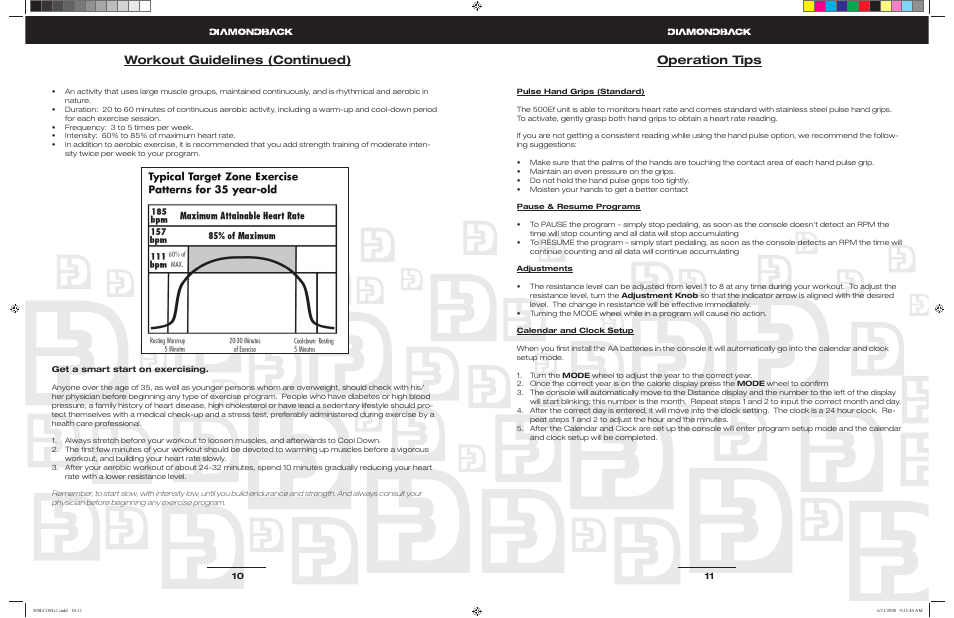 Operation tips workout guidelines (continued) | Diamondback 500Ef User Manual | Page 5 / 11