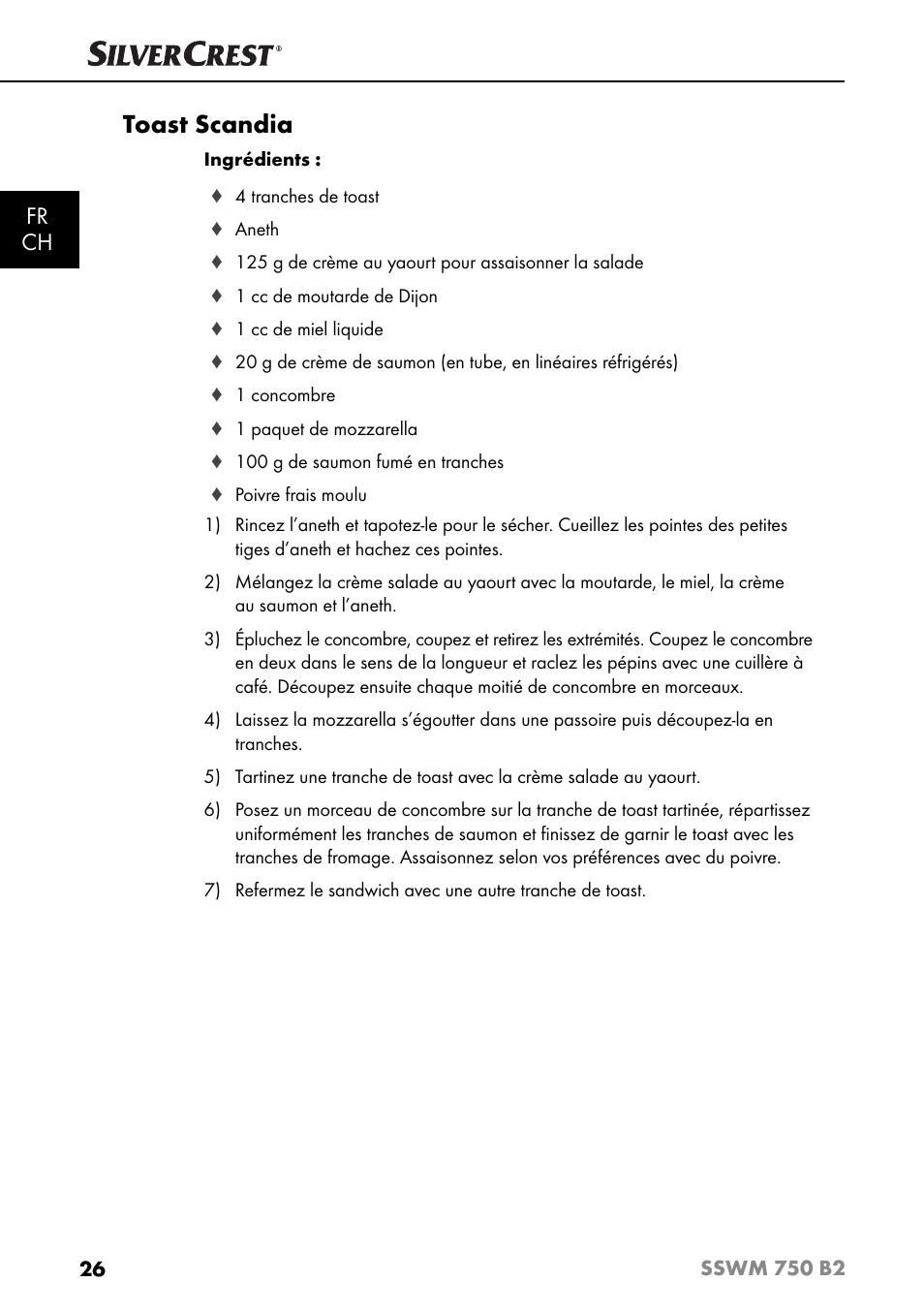 Toast scandia, Fr ch | Silvercrest SSWM 750 B2 User Manual | Page 29 / 60