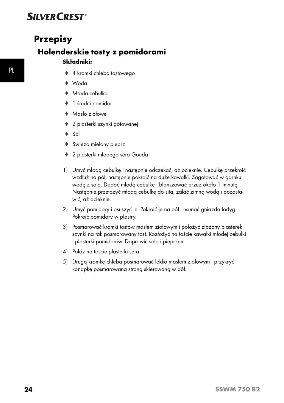 Przepisy, Holenderskie tosty z pomidorami | Silvercrest SSWM 750 B2 User Manual | Page 27 / 102