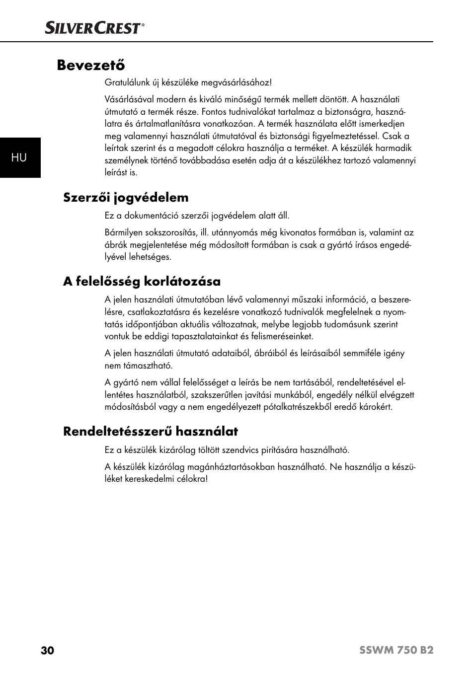 Bevezető, Szerzői jogvédelem, A felelősség korlátozása | Rendeltetésszerű használat | Silvercrest SSWM 750 B2 User Manual | Page 33 / 102