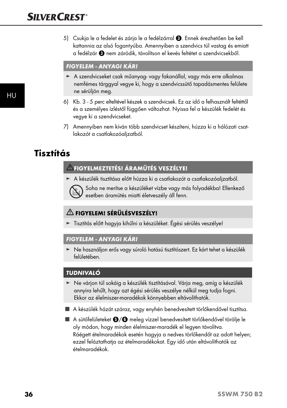 Tisztítás | Silvercrest SSWM 750 B2 User Manual | Page 39 / 102