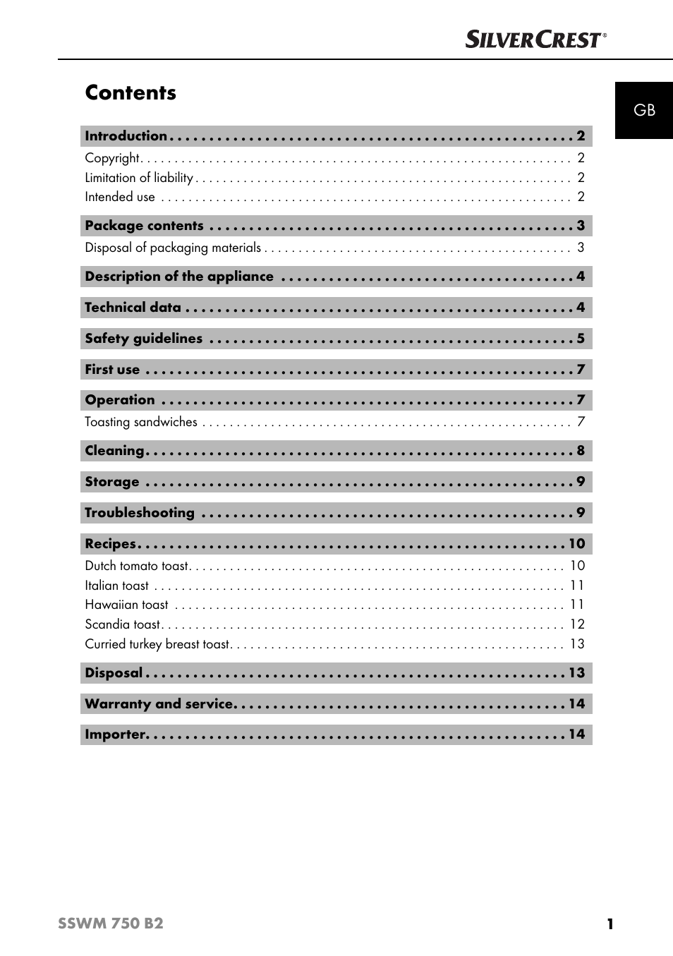 Silvercrest SSWM 750 B2 User Manual | Page 4 / 102