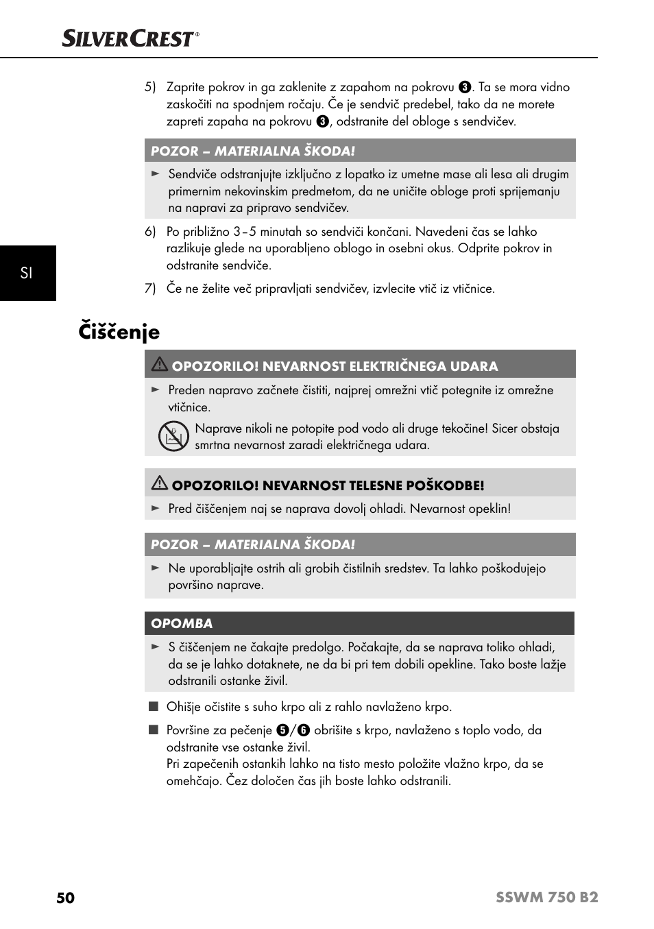 Čiščenje | Silvercrest SSWM 750 B2 User Manual | Page 53 / 102