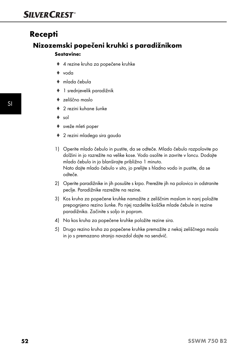Recepti, Nizozemski popečeni kruhki s paradižnikom | Silvercrest SSWM 750 B2 User Manual | Page 55 / 102