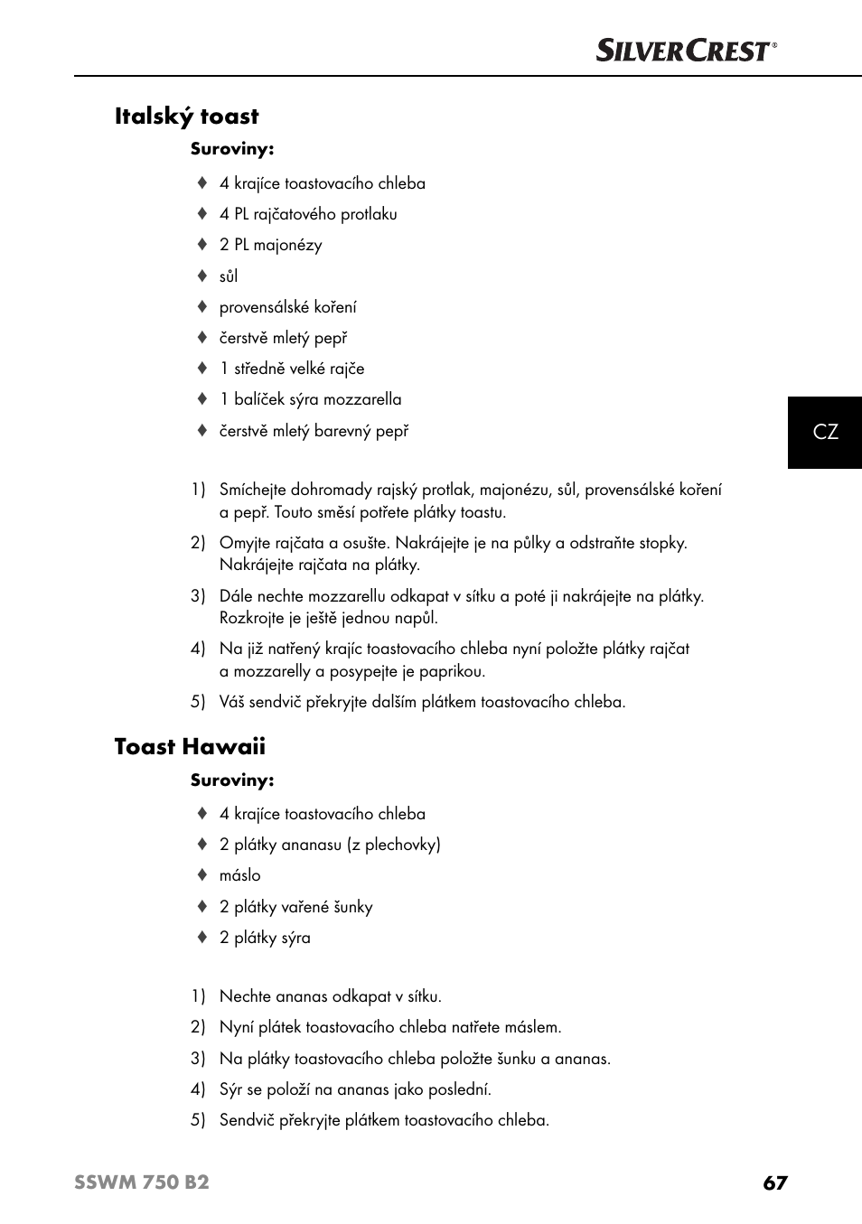 Italský toast, Toast hawaii | Silvercrest SSWM 750 B2 User Manual | Page 70 / 102