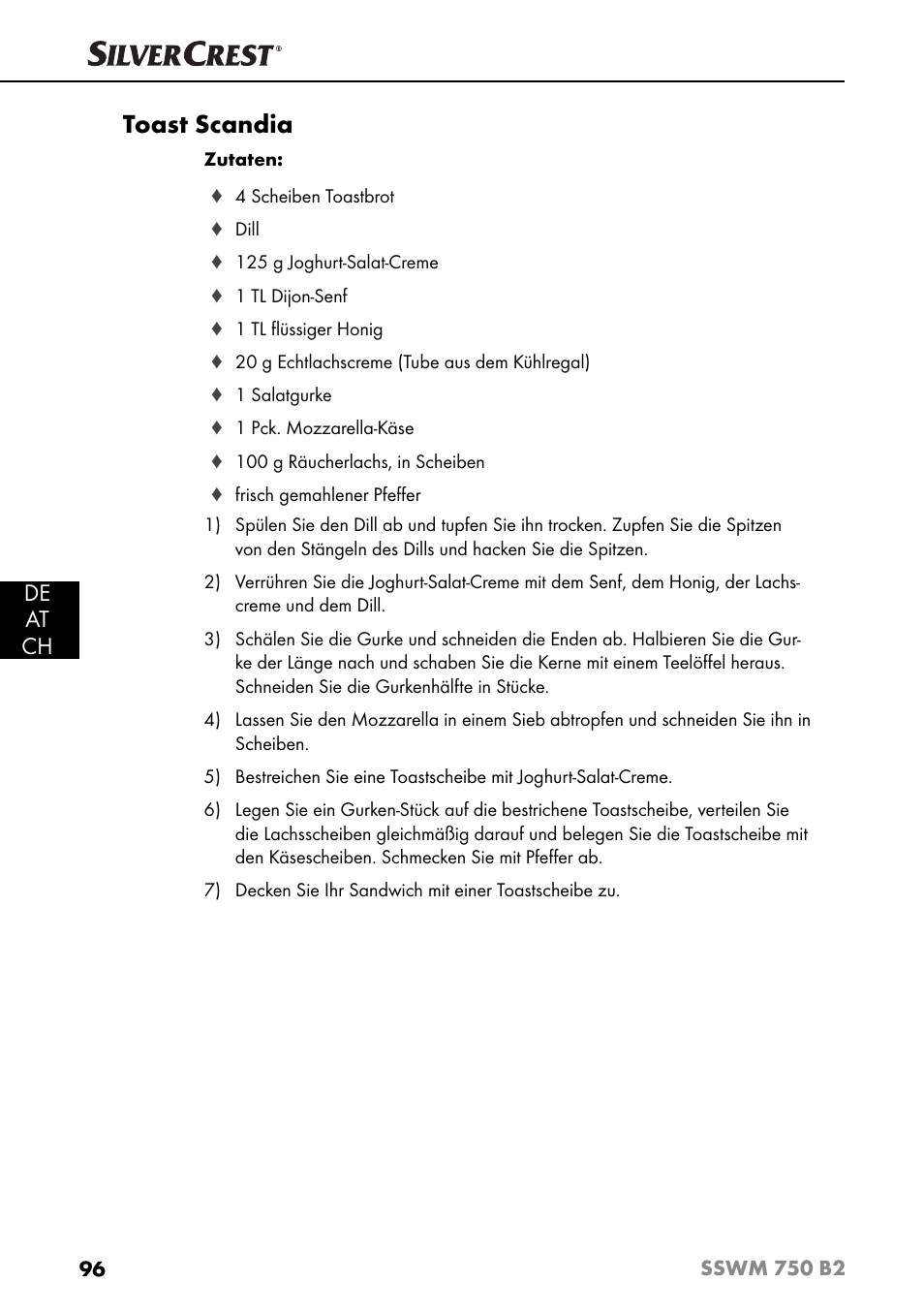 Toast scandia, De at ch | Silvercrest SSWM 750 B2 User Manual | Page 99 / 102