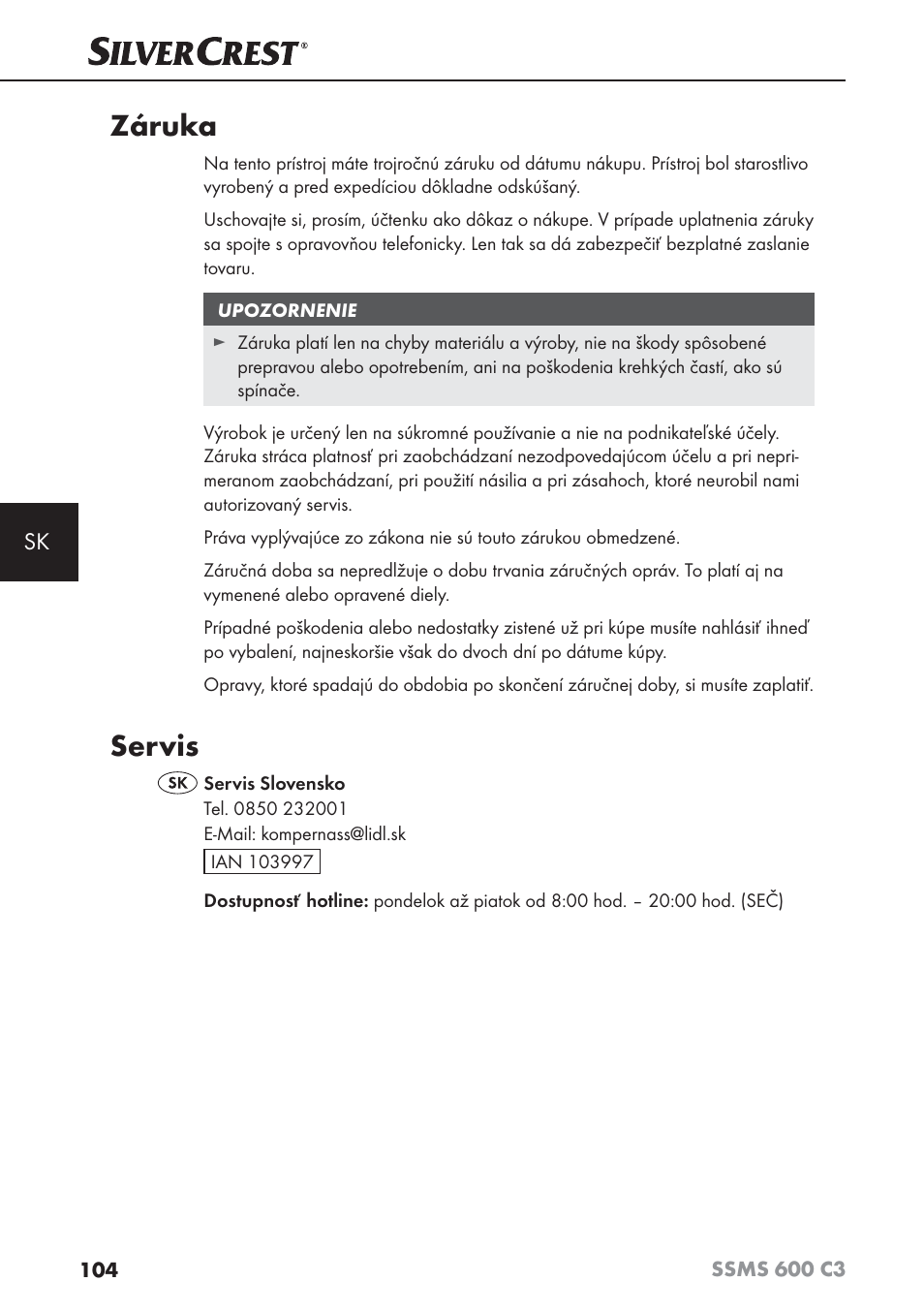 Záruka, Servis | Silvercrest SSMS 600 C3 User Manual | Page 107 / 130