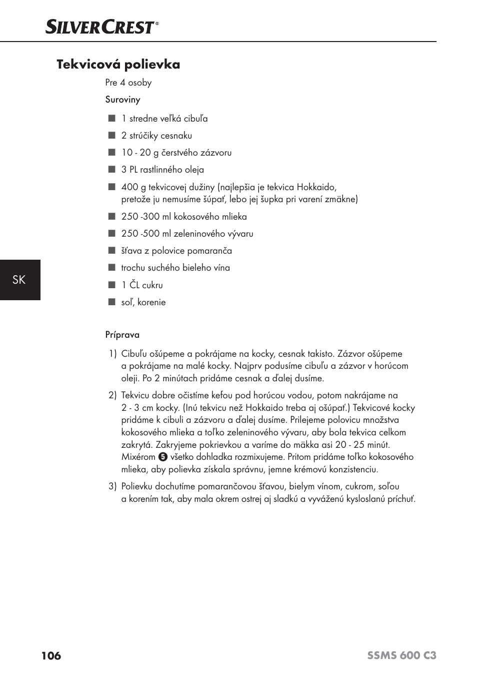 Tekvicová polievka | Silvercrest SSMS 600 C3 User Manual | Page 109 / 130
