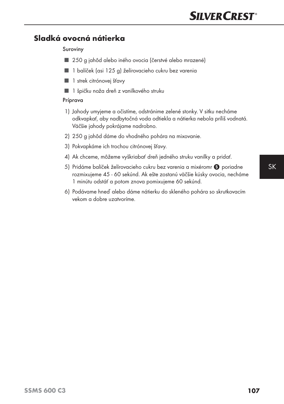 Sladká ovocná nátierka | Silvercrest SSMS 600 C3 User Manual | Page 110 / 130