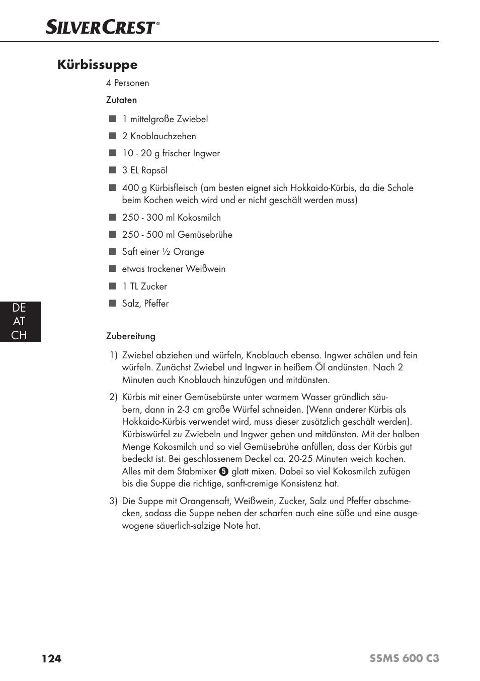 Kürbissuppe, De at ch | Silvercrest SSMS 600 C3 User Manual | Page 127 / 130