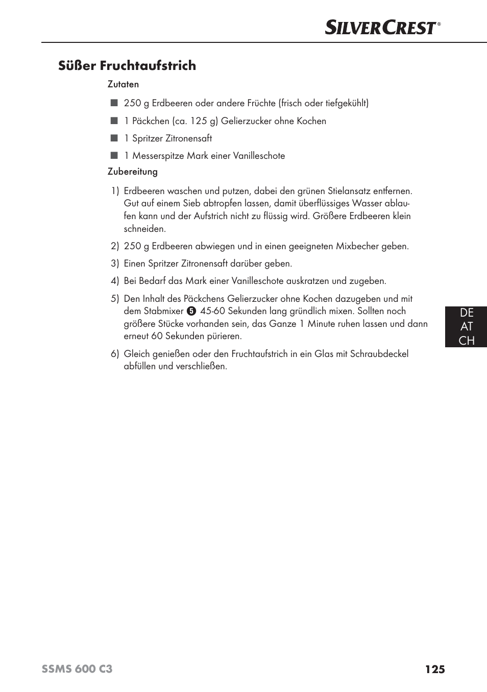 Süßer fruchtaufstrich, De at ch | Silvercrest SSMS 600 C3 User Manual | Page 128 / 130
