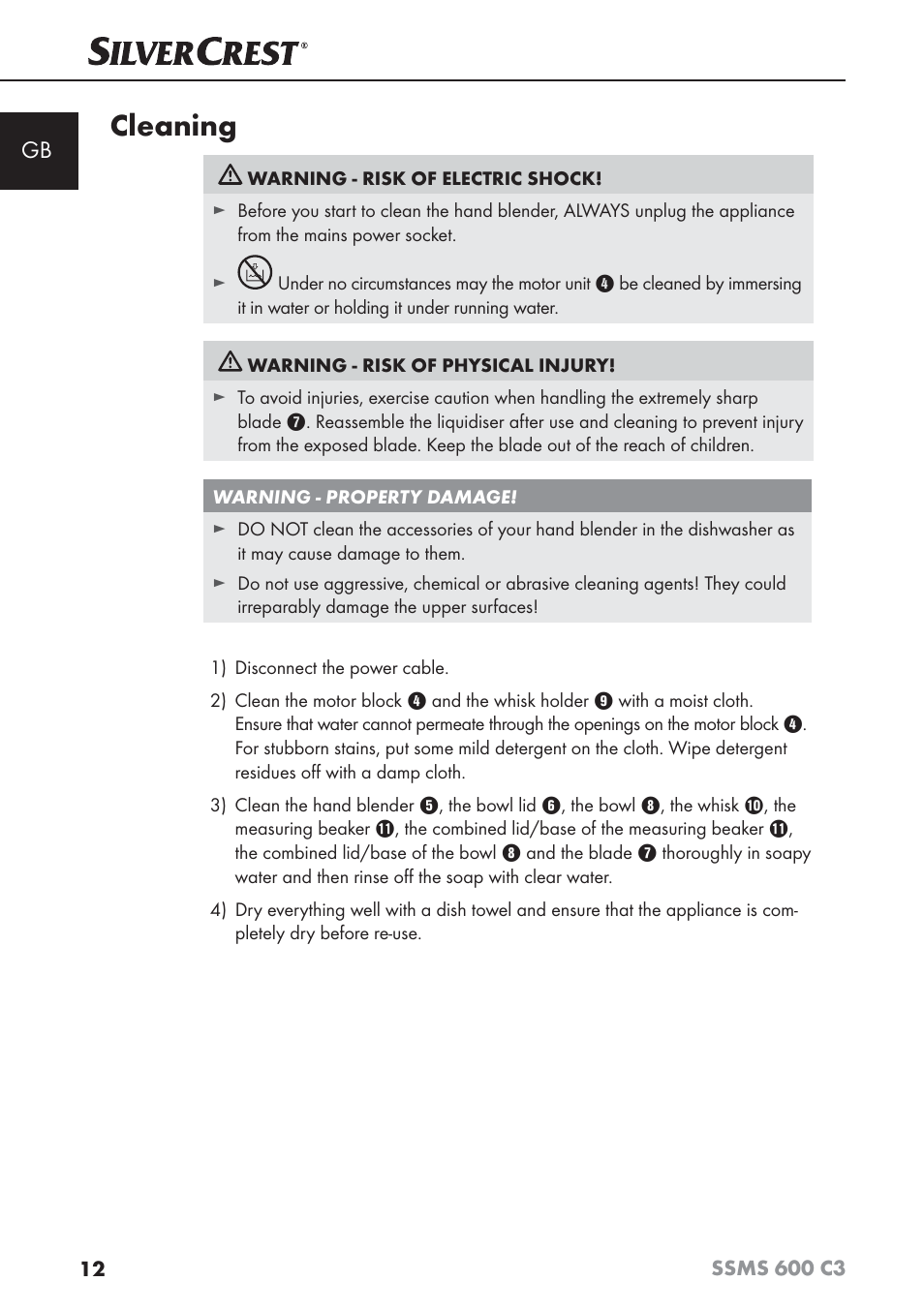 Cleaning | Silvercrest SSMS 600 C3 User Manual | Page 15 / 130