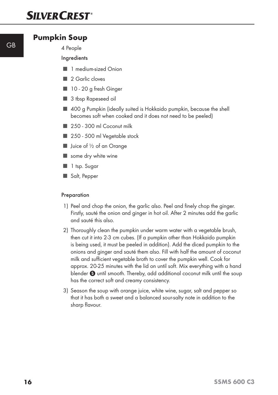 Pumpkin soup | Silvercrest SSMS 600 C3 User Manual | Page 19 / 130