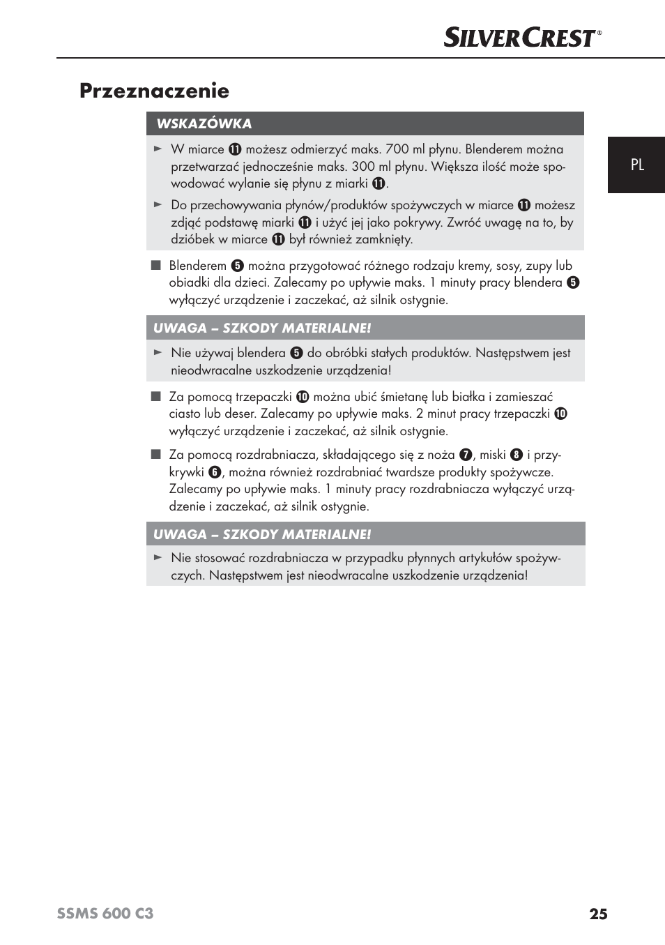 Przeznaczenie | Silvercrest SSMS 600 C3 User Manual | Page 28 / 130
