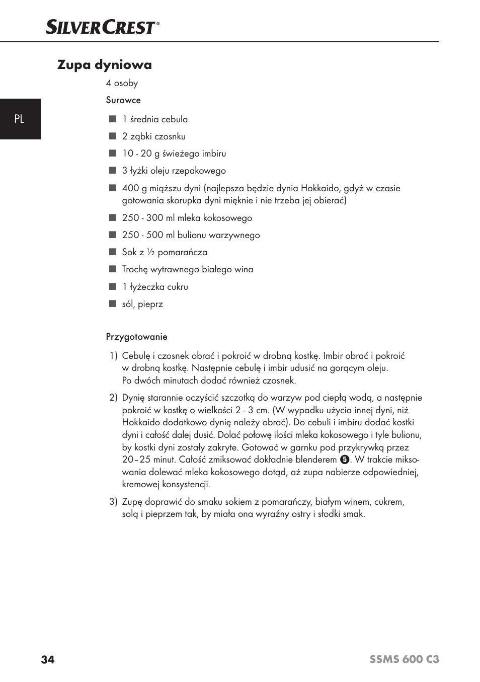 Zupa dyniowa | Silvercrest SSMS 600 C3 User Manual | Page 37 / 130