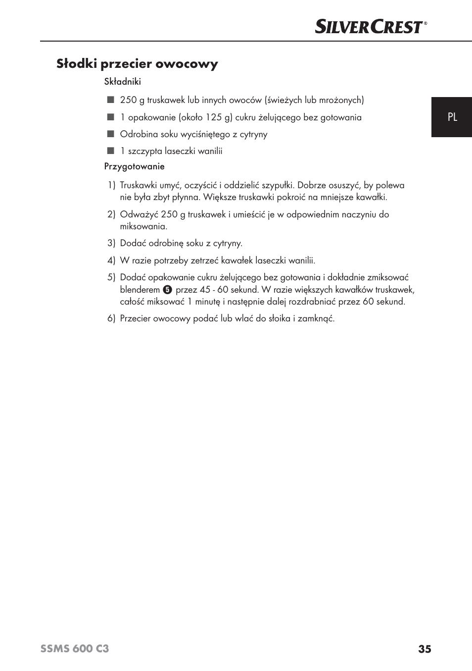 Słodki przecier owocowy | Silvercrest SSMS 600 C3 User Manual | Page 38 / 130