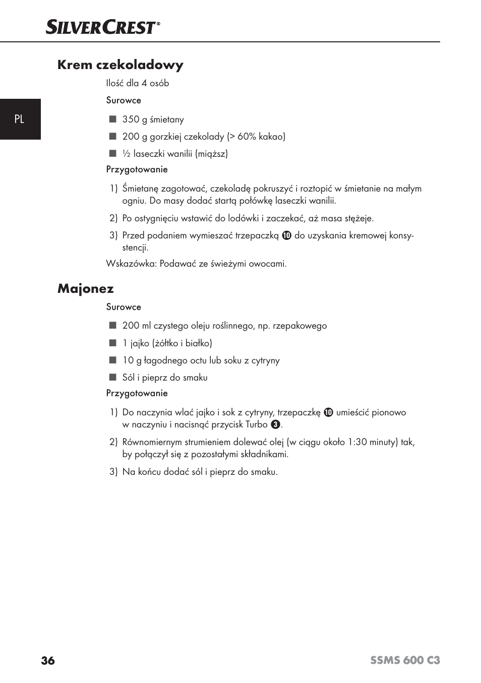 Krem czekoladowy, Majonez | Silvercrest SSMS 600 C3 User Manual | Page 39 / 130