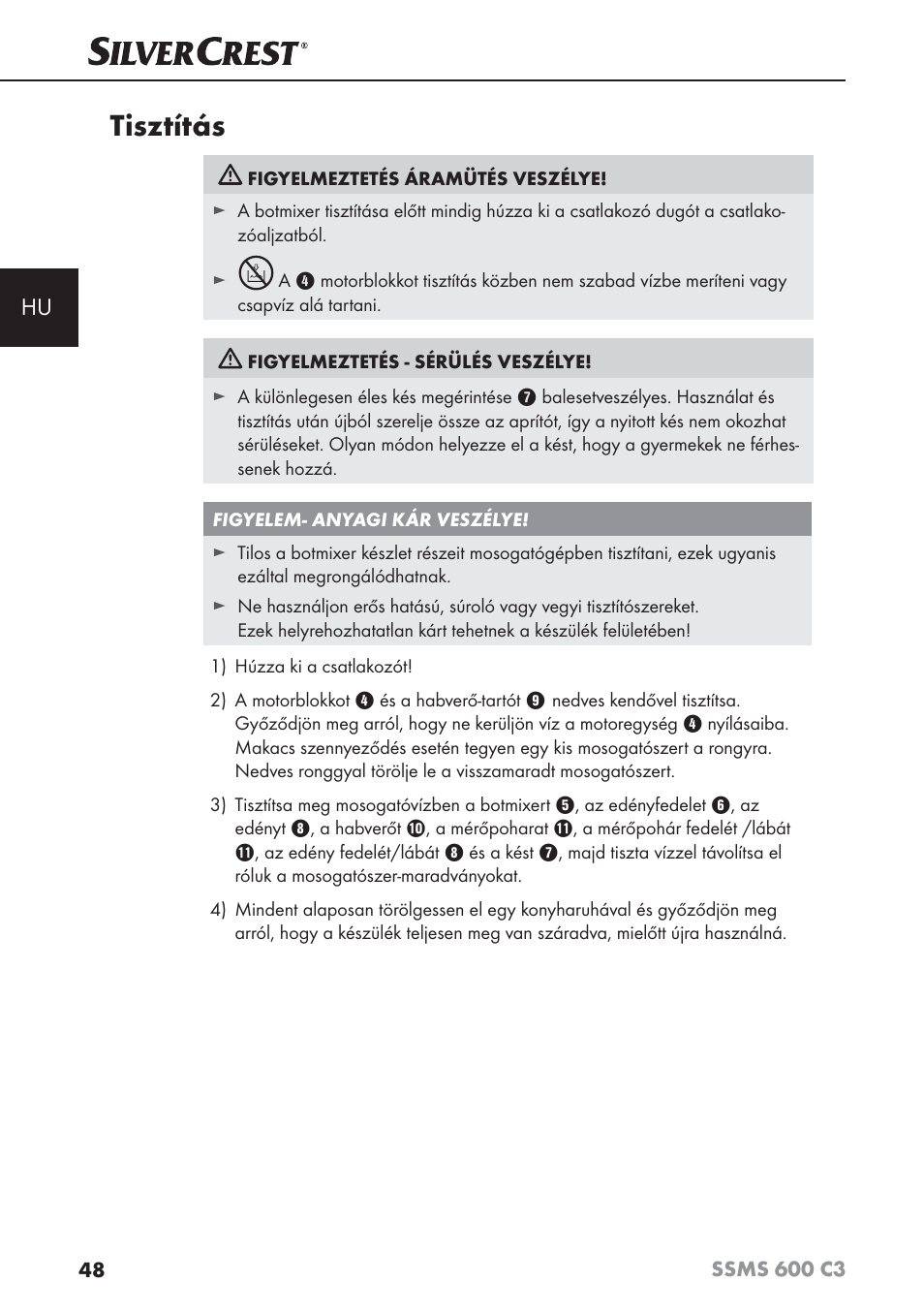 Tisztítás | Silvercrest SSMS 600 C3 User Manual | Page 51 / 130