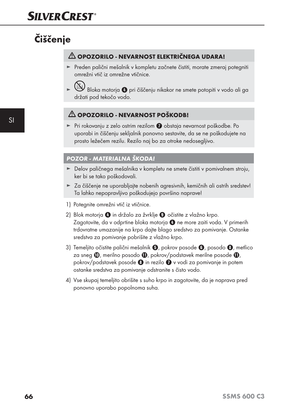Čiščenje | Silvercrest SSMS 600 C3 User Manual | Page 69 / 130